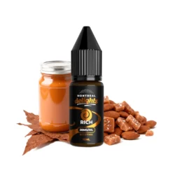 botella de 10ml con nicosales a 20mg sabor dulce de leche, caramelo salado, almendras y tabaco
